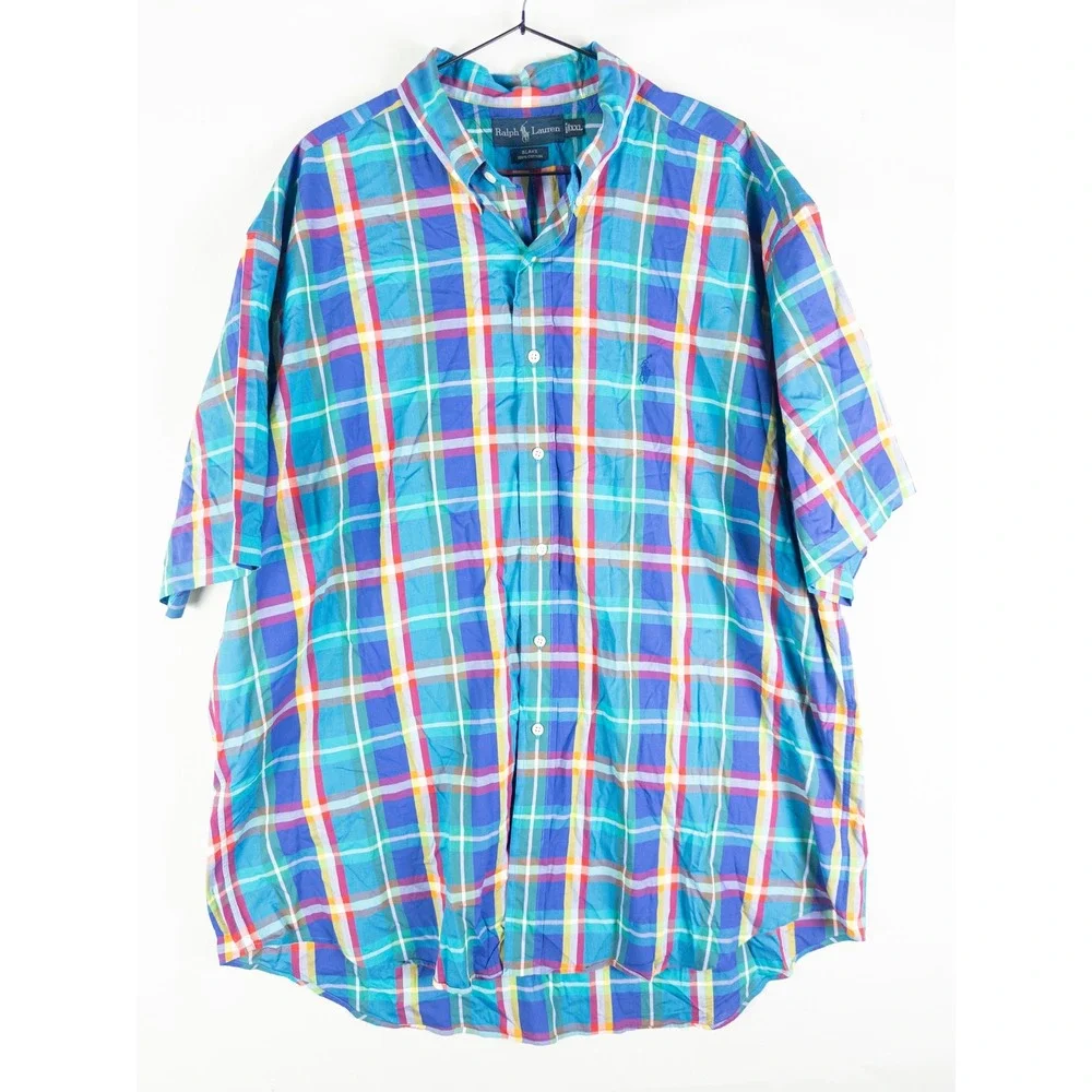 Ralph Lauren Blake Plaid Button Down Shirt Mens XXL Blue Multicolor Preppy Coast